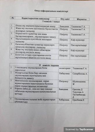 2021-2022 оқу жылындағы кафедра мен әдістемелік отырысының жылдық жоспары