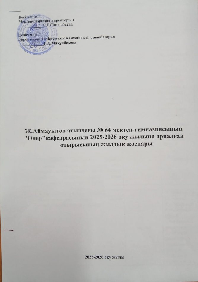 "Өнер кафедрасының "2025-2026 оқу жылына арналған отырысының жылдық жоспары